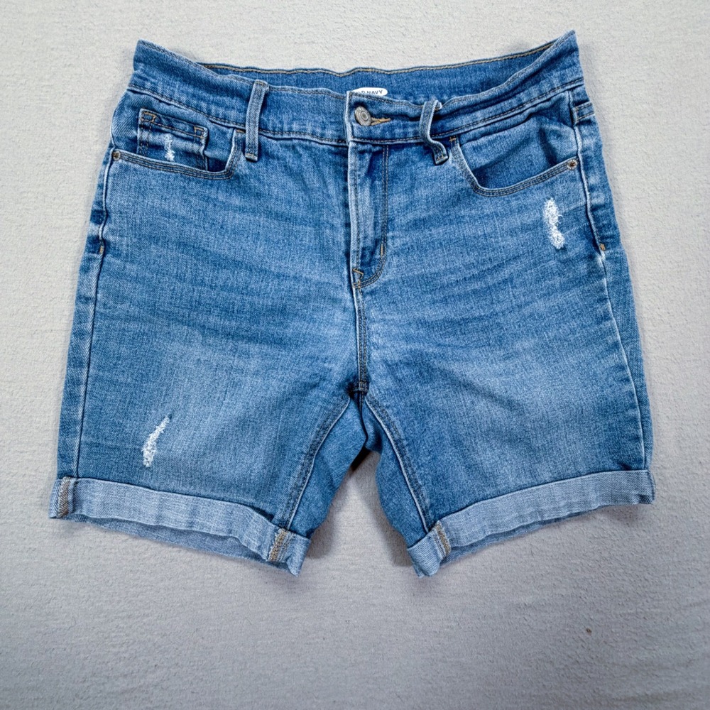 Old Navy Denim Shorts Womens 4 Good Blue Distressed Cuffed Mid Rise Stretch